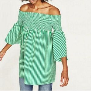 Zara green striped flare bell sleeve top